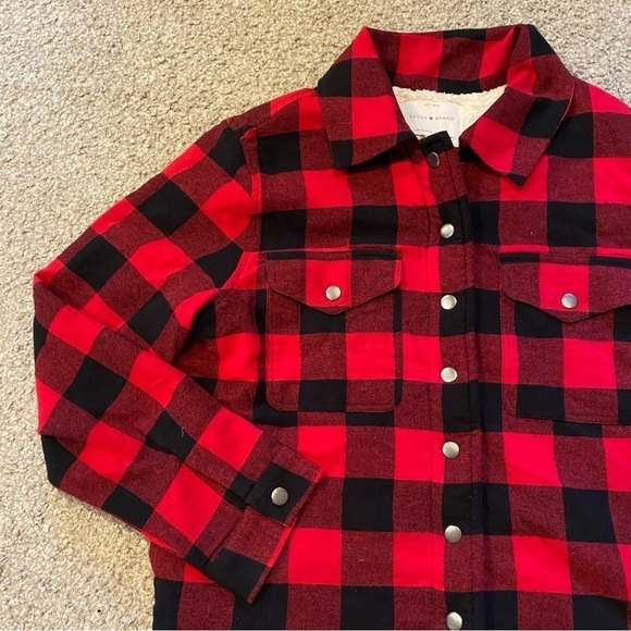 Lucky Brand Sherpa Lined Buffalo Plaid Button Down Jacket Small NEW Red Black - Picture 3 of 10